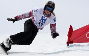 Silver medal snowboarder German Anke Karstens at the Olympics in Sochi