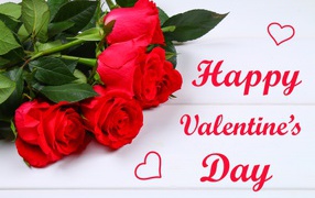 Открытка с красными розами на День влюбленных 14 февраля