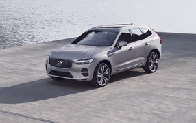 2021 Volvo XC60 T8 Recharge AWD silver car by the water