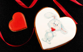 Печенье с кроликом в форме сердца на День Святого Валентина