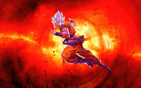 Anime character Goku Angry on red background