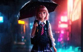 Anime girl schoolgirl under an umbrella