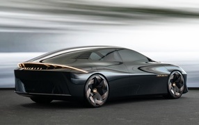 Rear view of the black 2023 Infiniti Vision Qe concept car