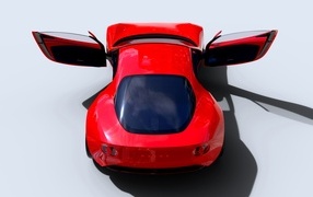 Rear view of a red Mazda Iconic SP concept car