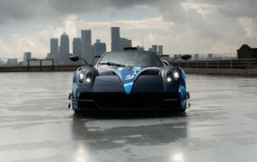 Sporty Pagani Huayra Roadster BC against the backdrop of the city
