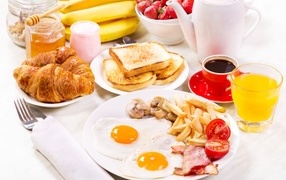 Delicious hearty breakfast on the table