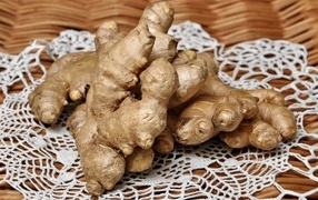 Ginger root on a napkin on the table
