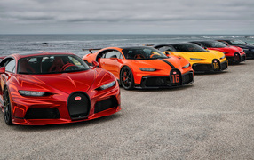 Bugatti cars by the sea