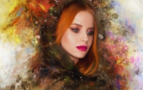 Beautiful drawn red-haired girl