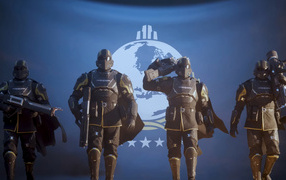Четыре солдата из компьютерной игры Helldivers 2