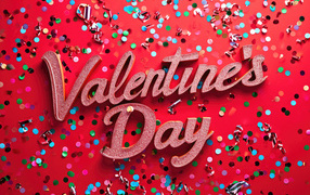 Яркая открытка на красном фоне на день Святого Валентина
