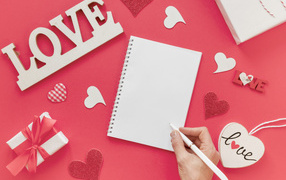 Шаблон открытки с атрибутами на день Влюбленных