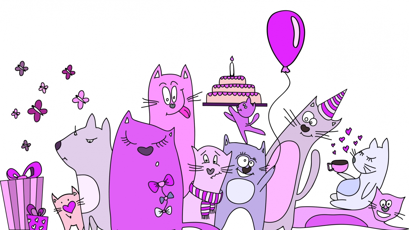 Cats Birthday Party Desktop wallpapers 1366x768