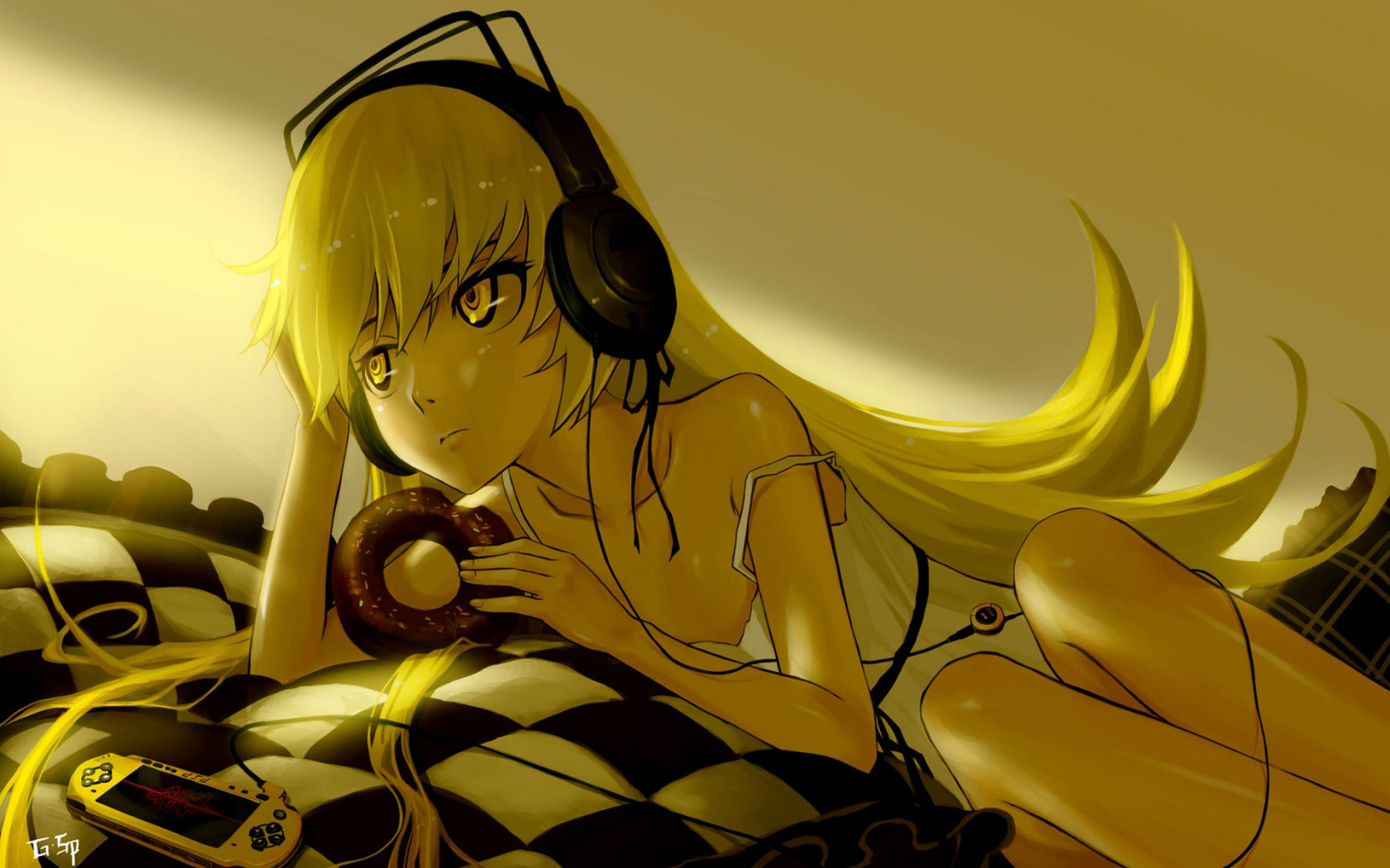 Previous, Drawn wallpapers - Girl with PSP wallpaper