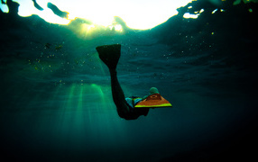 Подводная фотография пловца в ластах