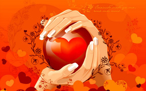 Сердце в ладонях на День Святого Валентина 14 февраля