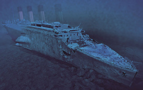 The wreckage of the Titanic at the bottom of