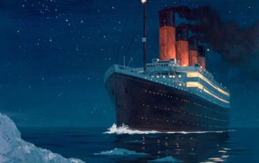 Titanic approaching the iceberg