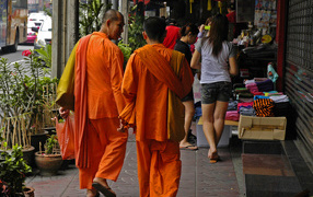 Buddhist monks on the street in Bangkok, Thailand
