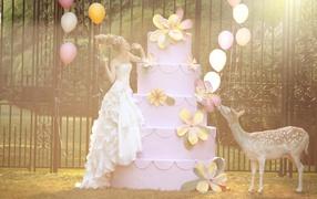 Photography Beautiful girl and a big cake
