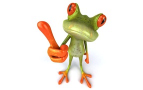 Frog showing thumbs, 3D graphics
