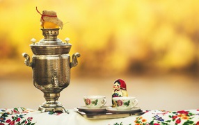 Tea with Russian samovar