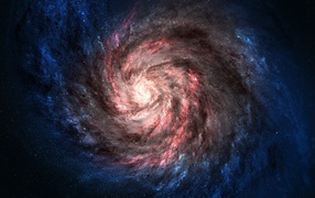 Pink spiral galaxy with blue edges