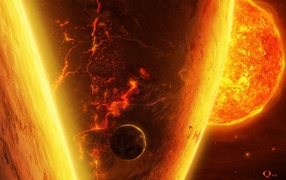 Планета на фоне нескольких солнц