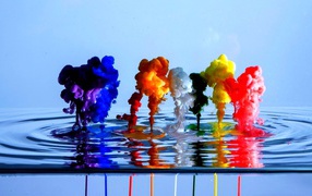 Splashes of bright colors in the water