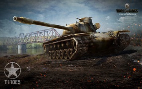 Танк на фоне моста в игре World of Tanks
