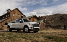White Ford F-450 pickup on the farm