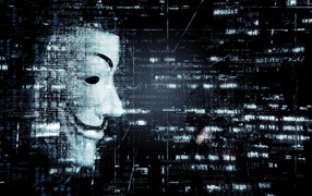 Anonymous Hacker Mask on Numeric Code Background