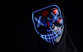 Neon Anonymous mask on black background