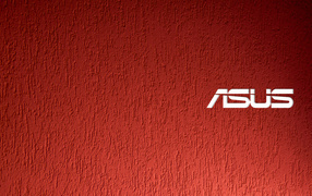 White ASUS logo on a red background