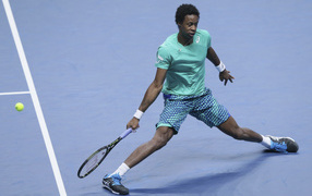 French tennis player Gael Monfils on the court with a racket