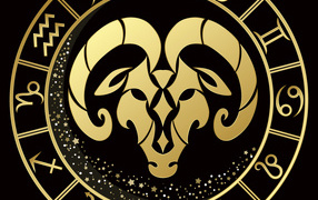 Золотой знак зодиака овен на черном фоне