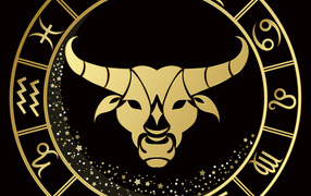 Golden zodiac Taurus on a black background