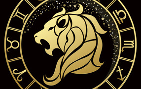 Golden zodiac sign Leo on a black background