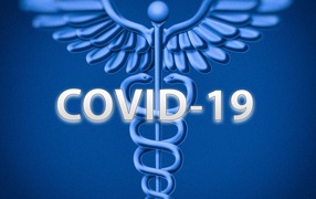 The inscription coronavirus covid-19 on a blue background