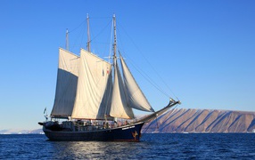 Large sailing yacht REMBRANT VAN RUN at sea
