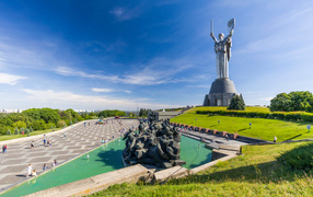 View of the Motherland monument under the blue sky, Kiev, Ukraine