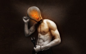 A man with a light bulb instead of a head