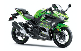 Green motorcycle Kawasaki Ninja 400 on a white background