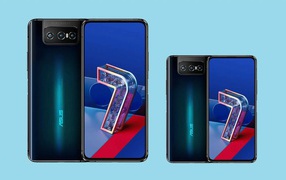 New compact Asus Zenfone 8 Mini on a blue background