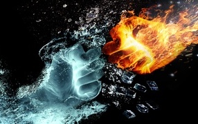 Fire and water fist 3D graphics
