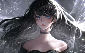 Девушка аниме с длинными черными волосами