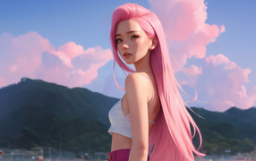 Anime girl with long pink hair
