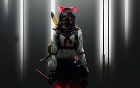 Девушка аниме воин с маской на лице