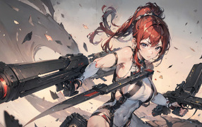 Severe anime girl with guns