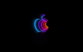 Multicolored Apple logo on a black background